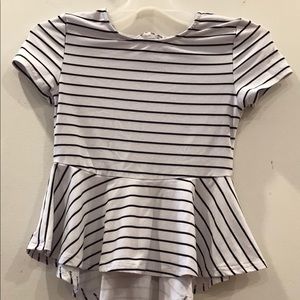 Girls black and white striped tee with tail